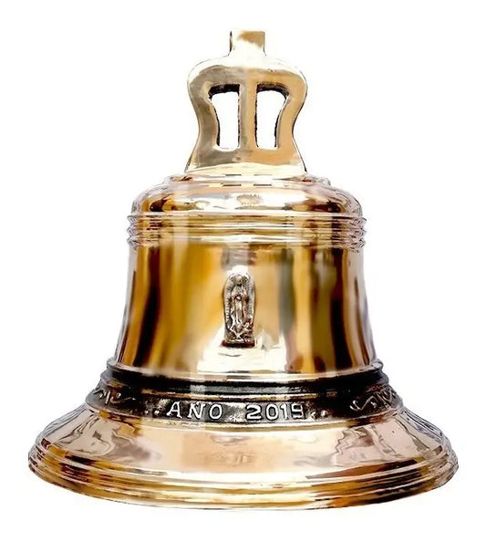 Campana de 70 kg en aleación de cobre y bronce, de fundición artesanal en México