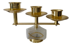 Candeleros De Mesa Tres Luces (2 Piezas) Concavo Dorado Piedra Onix Redonda