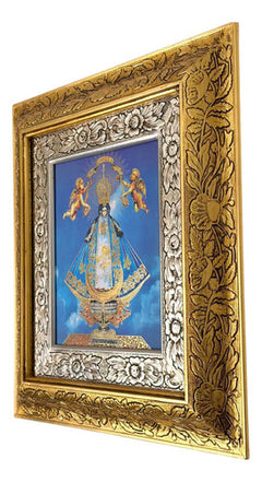 Cuadro De Madera 45x40 Cm Virgen San Juan De Los Lagos Oro Y Plata