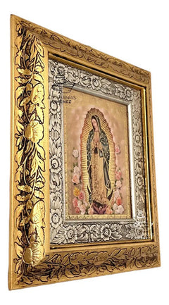 Cuadro Virgen De Guadalupe Y Rosas 45x40 Cm C2 Combinado Oro Y Plata Oro Y Plata