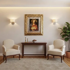 Cuadro Sagrado Corazon De Jesus 45x40 Cm Combinado Oro Y Plata Oro Y Plata