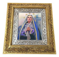 Cuadro De Madera 45x40 Cm Virgen De Los Dolores Oro Y Plata