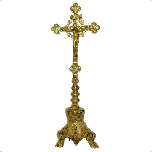 Cristo barroco de bronce de 65 cm para altar, con pie de león, hecho a mano en México