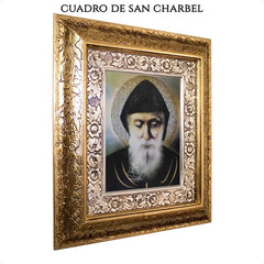 Cuadro San Charbel 45x40 Cm Combinado Oro Y Plata Oro Y Plata
