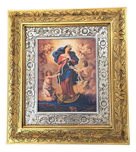 Cuadro De Madera 45x40 Cm San Andres Apostol Oro Y Plata.