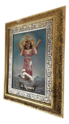 Cuadro Divino Niño Jesus 60x47 Cm Combinado Oro Y Plata Oro Y Plata