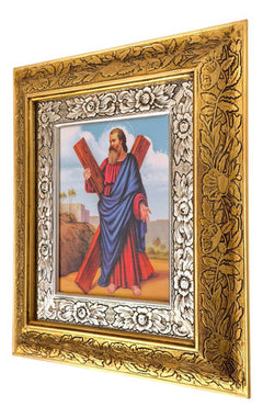 Cuadro De Madera 45x40 Cm San Andres Apostol Oro Y Plata