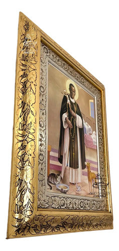 Cuadro San Martin De Porres 60x47 Cm Combinado Oro Y Plata Oro Y Plata