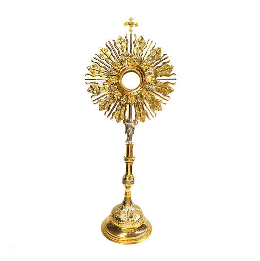 Custodia para hora santa de 150 cm, modelo ángel custodio, en bronce, hecha a mano en México