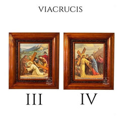 Cuadro Vía Crucis O Viacrucis 40x35 Cm En Madera Nogal Marrón Oscuro