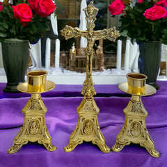 Baroque Altar Candlesticks & Table Cross Set