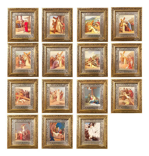 Cuadro Vía Crucis O Viacrucis 15 Piezas 60x47 Cm Oro Y Plata
