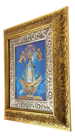 Cuadro De Madera 45x40 Cm Virgen San Juan De Los Lagos Oro Y Plata