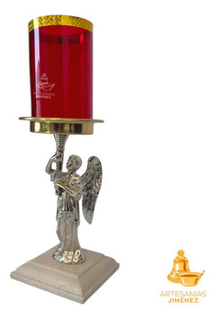 Candeleros De Mesa Para Altar (par) Angel De Bronce Plateado Dorado