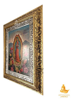 Cuadro Virgen De Guadalupe Con Rosas 60x47 Cm Combinado Oro Y Plata Oro Y Plata