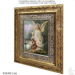 Cuadro Angel De La Guarda 45x40 Cm C001 Combinado Oro Y Plata Oro Y Plata
