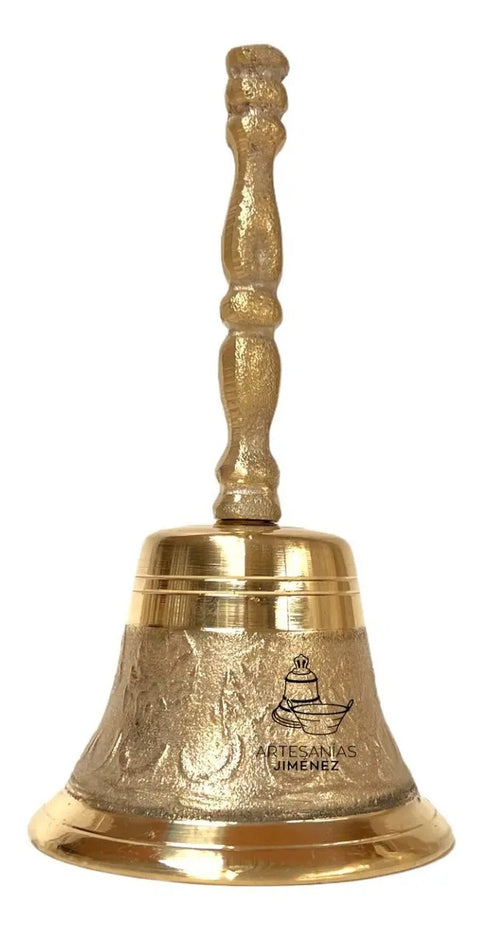 Campana de mano de bronce No. 10 con mango, fundida a mano en México