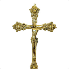 Candeleros Y Cruz De Mesa Barroco Pie De Leon Portavela Bronce