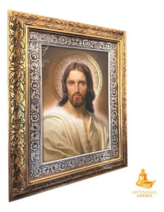 Cuadro Rostro De Jesus Resplandenciente 60x47 Cm Combinado Oro Y Plata Oro Y Plata