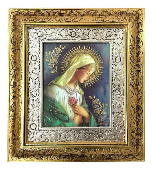 Cuadro de la Rosa Mística, 45x40 cm, hecho a mano en México