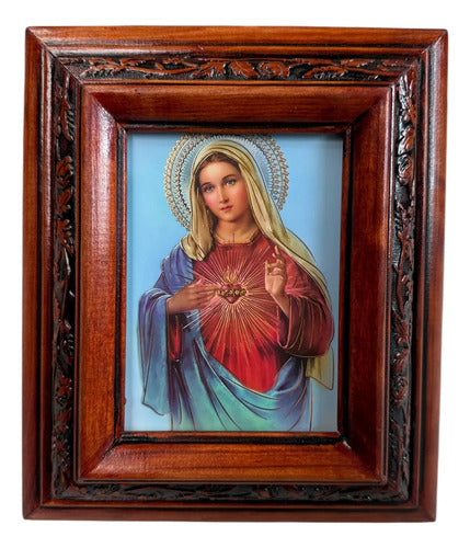 Cuadro Dulce Corazon De Maria Madera De Pino 22x19 Cm Color Nogal