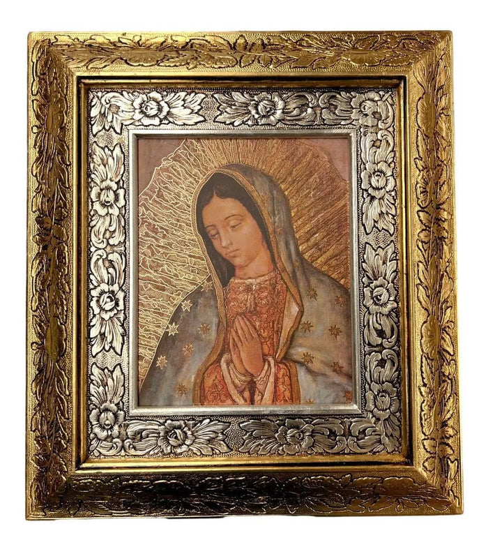 Framed Virgin of Guadalupe Bust 45x40 cm Gold Silver Art