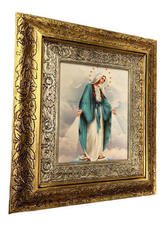 Cuadro Virgen Milagrosa 45x40 Cm Combinado Oro Y Plata Oro Y Plata