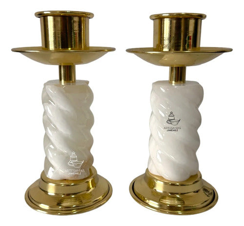 Candeleros De Mesa Para Altar Iglesia Espiral O Caramelo Dorado
