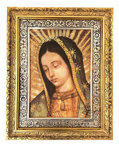 Cuadro Rostro De La Virgen De Guadalupe 60x47 Cm Combinado Oro Y Plata Oro Y Plata