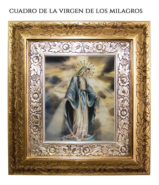 Cuadro de la Virgen de los Milagros, 45x40 cm, acabado combinado oro y plata
