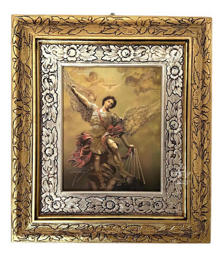 Cuadro San Miguel Arcangel 45x40 Cm Combinado Oro Y Plata Oro Y Plata