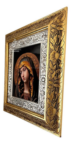 Cuadro Virgen María 45x40 Cm Combinado Oro Y Plata Oro Y Plata