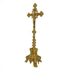 Candeleros Y Cruz Barroco Pie Leon Vasos Rojos Cruz De 65 Cm Bronce
