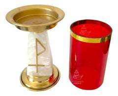 Candeleros De Mesa Para Altar Con Vaso Rojo Piedra Piramidal Dorado