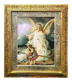 Cuadro Angel De La Guarda 60x47 Cm Combinado Oro Y Plata Oro Y Plata