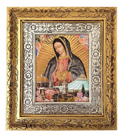Cuadro Virgen De Guadalupe Y Basilica 45x40 Cm C1 Combinado Oro Y Plata Oro Y Plata