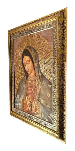 Cuadro Busto Virgen De Guadalupe 90x70 Cm Modelo Italiano Combinado Oro Y Plata Modelo 1