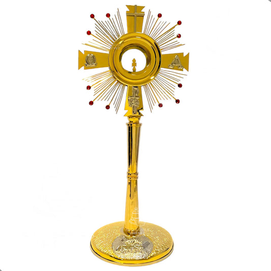 Custodia litúrgica del Santísimo de 62 cm, modelo Alfa y Omega, hecha a mano en México