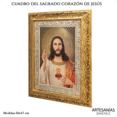 Cuadro Del Sagrado Corazón De Jesús 60x47 Cm Q113 Combinado Oro Y Plata Oro Y Plata
