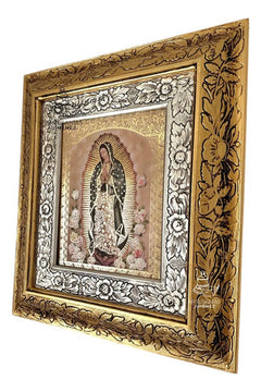 Cuadro Virgen De Guadalupe Y Rosas 45x40 Cm C2 Combinado Oro Y Plata Oro Y Plata