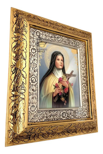 Cuadro Decorativo Religioso De Santa Teresa, Oro Y Plata Con Marco, 45x40 Cm Combinado Oro Plata Oro Plata