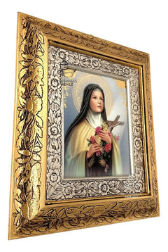 Cuadro Decorativo Religioso De Santa Teresa, Oro Y Plata Con Marco, 45x40 Cm Combinado Oro Plata Oro Plata