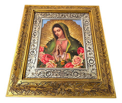 Cuadro Virgen De Guadalupe Rosas 45x40cm C014 Busto Virgen De Guadalupe Con Rosas Oro Y Plata