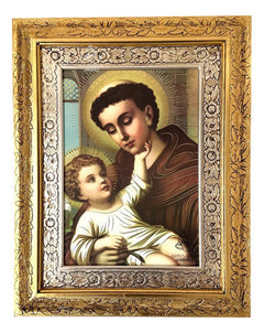 Cuadro San Antonio De Padua 60x47 Cm Combinado Oro Y Plata Oro Y Plata