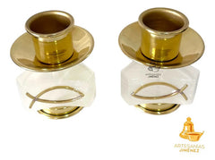 Candeleros De Mesa Para Altar Iglesia Concavo O Triangulo Dorado