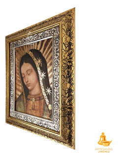 Cuadro Rostro De La Virgen De Guadalupe 60x47 Cm Combinado Oro Y Plata Oro Y Plata