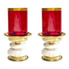 Candeleros De Mesa Para Altar Con Vaso Piedra Caramelo B01 Dorado