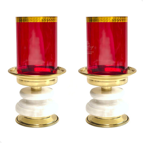 Candeleros De Mesa Para Altar Con Vaso Piedra Caramelo B01 Dorado
