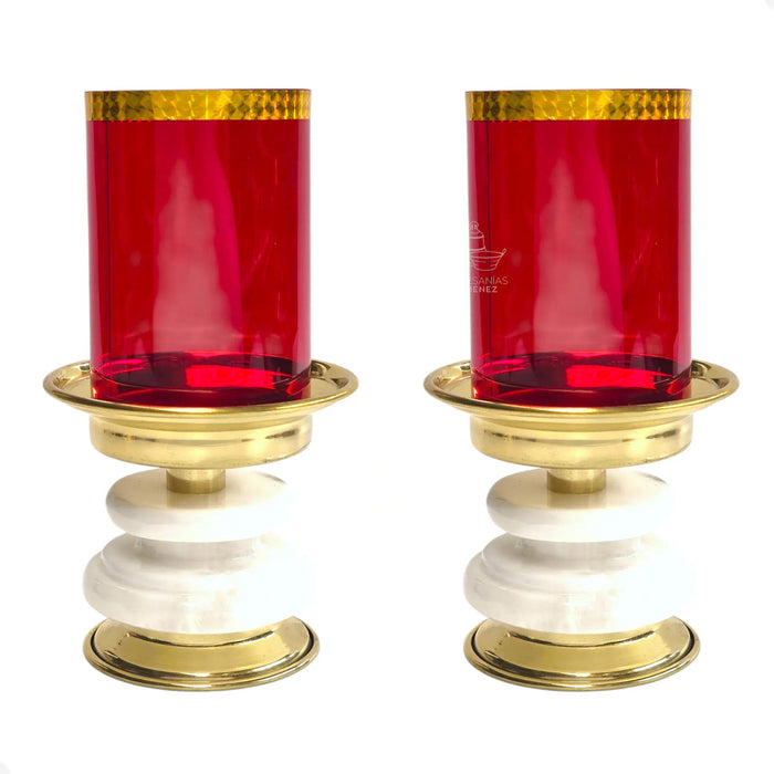 Candeleros De Mesa Para Altar Con Vaso Piedra Caramelo B01 Dorado