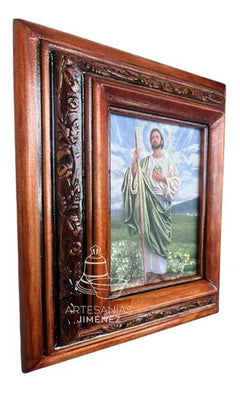 Cuadro Rostro De Jesus Color Nogal Madera De Pino 22x19 Cm Color Nogal